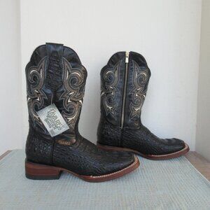 NWT TAVARES Men's Cowboy Leather Boots US Sz 7 Crocodile Leather Shoes Black